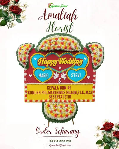 Karangan Papan Bunga Pernikahan di Margadadi